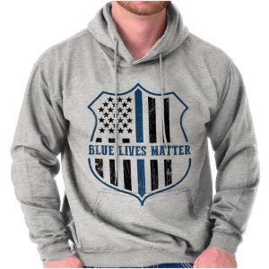 Brisco Brands Blue Line American Flag Police Badge Hoodie Sweatshirt Women Men(Sport Grey)