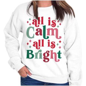 Brisco Brands Christmas All Is Calm Song Lyric Women Crewneck Sweatshirt(White)