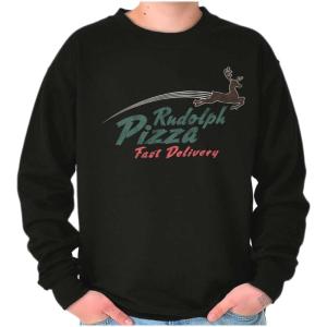 Brisco Brands Christmas Rudolph Pizza Delivery Sweatshirt for Men or Women(Black)