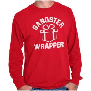 Brisco Brands Gangster Wrapper Long Sleeve Tshirt Men Women(Red)