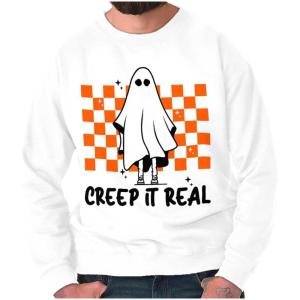 Brisco Brands Halloween Spooky Ghost Creep It Real Sweatshirt for Men or Women(White)