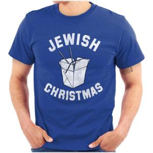 Brisco Brands Jewish Christmas Chinese Takeout Graphic T Shirt Men or Women(Royal)