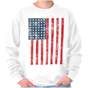 Brisco Brands USA American Flag Distressed Vintage Sweatshirt for Men or Women(White)