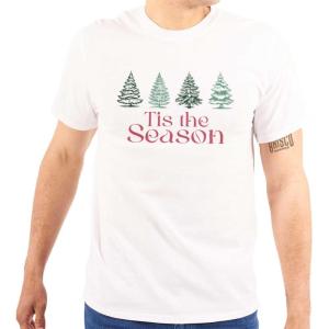 Classic Christmas Tree Tis The Season Graphic T Shirt Men or Women(White)