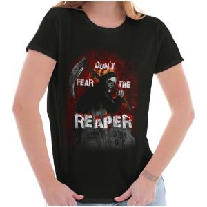 Halloween Don’t Fear The Reaper Womens Slim Fit Graphic Tee(Black)