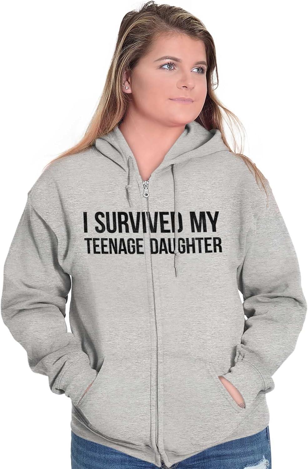imageBrisco Brands I Survived My Teenage Daughter Funny Zip Up Hoodie Mens WomensSport Grey