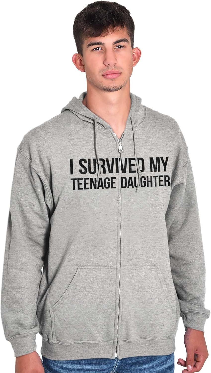 imageBrisco Brands I Survived My Teenage Daughter Funny Zip Up Hoodie Mens WomensSport Grey