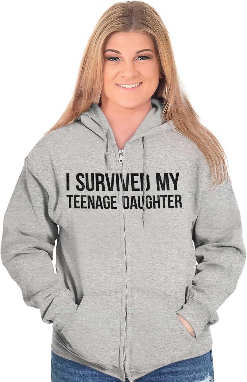 imageBrisco Brands I Survived My Teenage Daughter Funny Zip Up Hoodie Mens WomensSport Grey