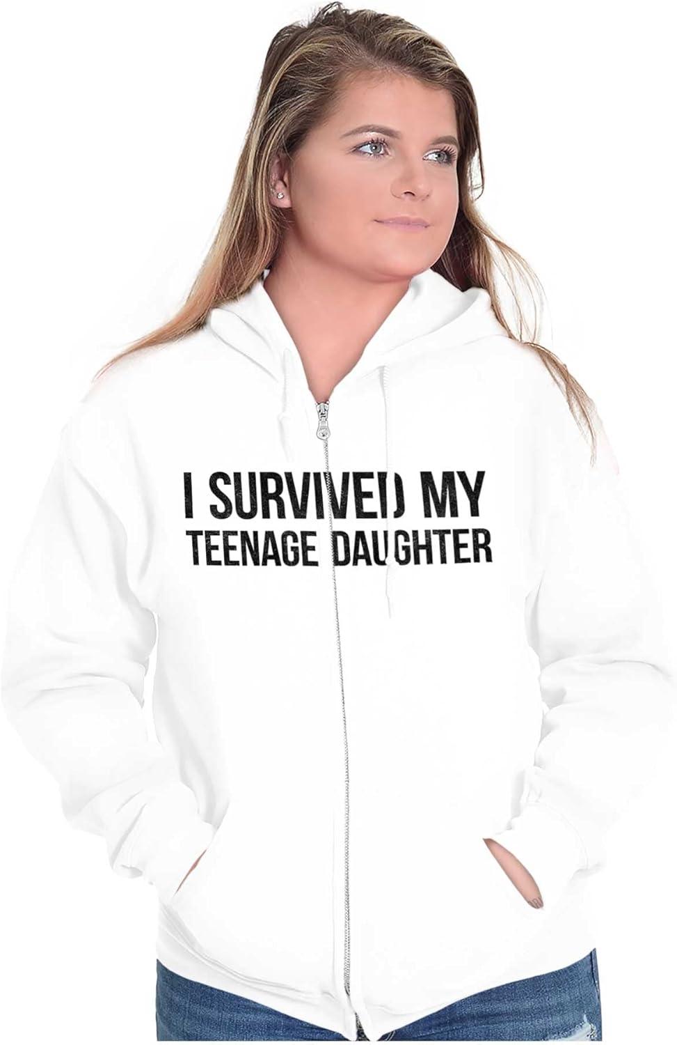 imageBrisco Brands I Survived My Teenage Daughter Funny Zip Up Hoodie Mens WomensWhite