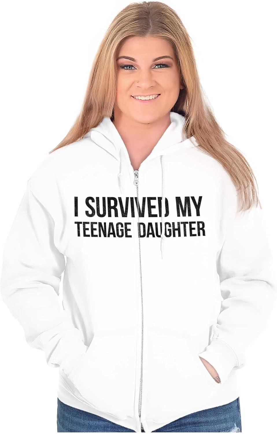 imageBrisco Brands I Survived My Teenage Daughter Funny Zip Up Hoodie Mens WomensWhite