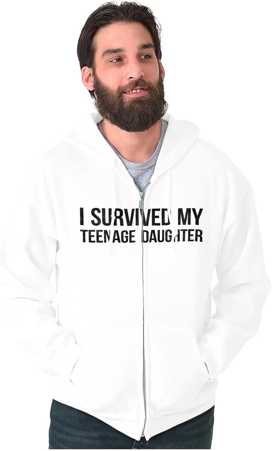 imageBrisco Brands I Survived My Teenage Daughter Funny Zip Up Hoodie Mens WomensWhite