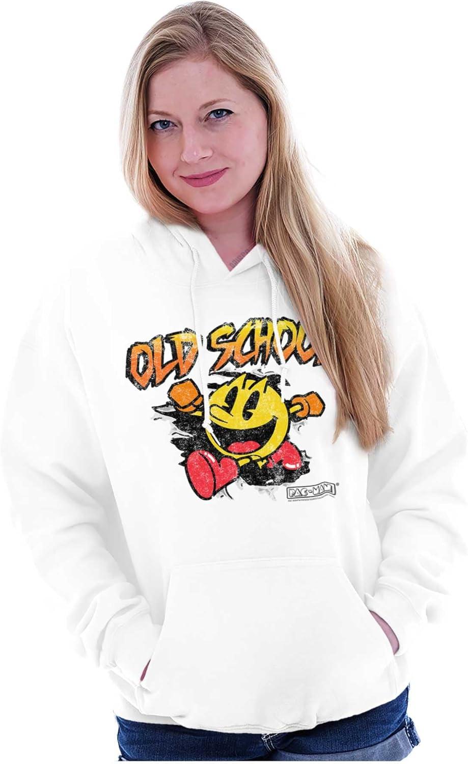 imageBrisco Brands Retro Old School Arcade Game PACMAN Hoodie Sweatshirt Women MenWhite