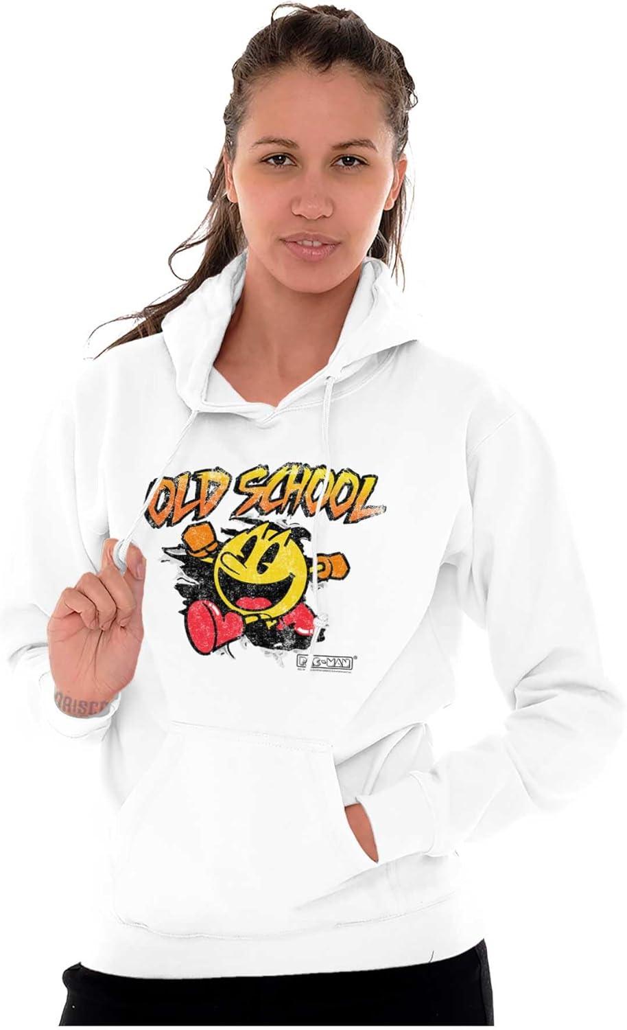 imageBrisco Brands Retro Old School Arcade Game PACMAN Hoodie Sweatshirt Women MenWhite