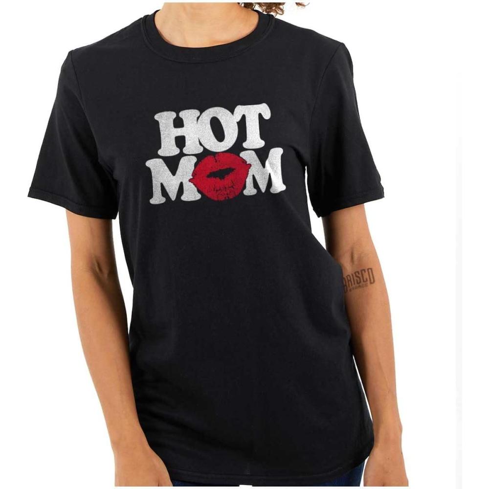 imageHot Mom Funny Best Cool Mothers Day Womens Graphic T Shirt TeesBlack