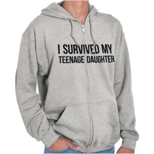 Brisco Brands I Survived My Teenage Daughter Funny Zip Up Hoodie Mens Womens(Sport Grey)