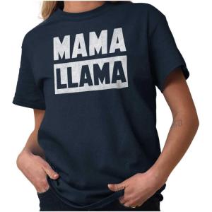 Funny Mama Llama Mothers Day Pun Womens Graphic T Shirt Tees(Navy)
