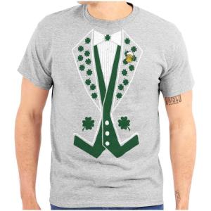 Irish Leprechaun Tuxedo St Pattys Tux Mens Graphic T Shirt Tees(Sport Grey)