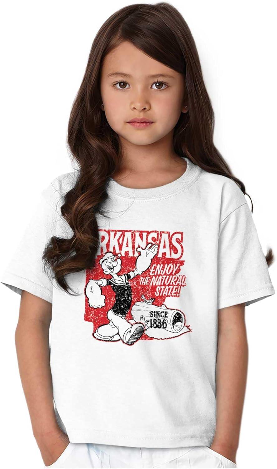 imageBrisco Brands Popeye Cartoon American States Crewneck T Shirts Boy GirlArkansas White