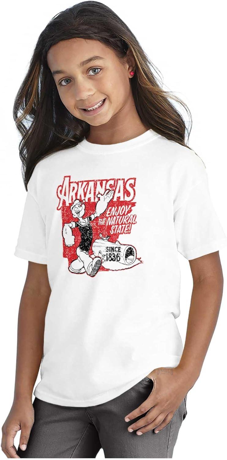 imageBrisco Brands Popeye Cartoon American States Crewneck T Shirts Boy GirlArkansas White
