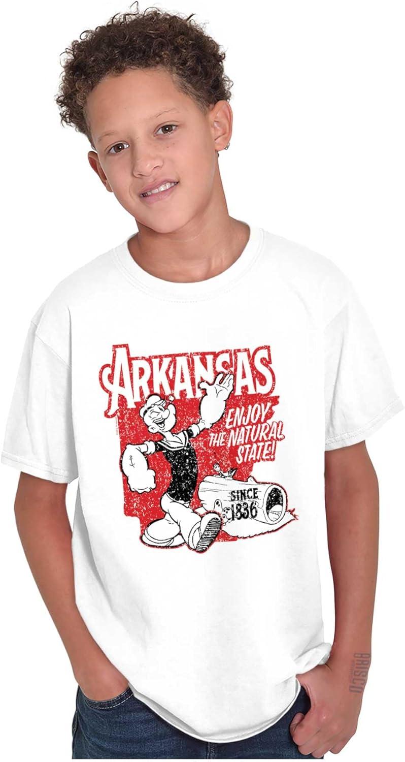 imageBrisco Brands Popeye Cartoon American States Crewneck T Shirts Boy GirlArkansas White