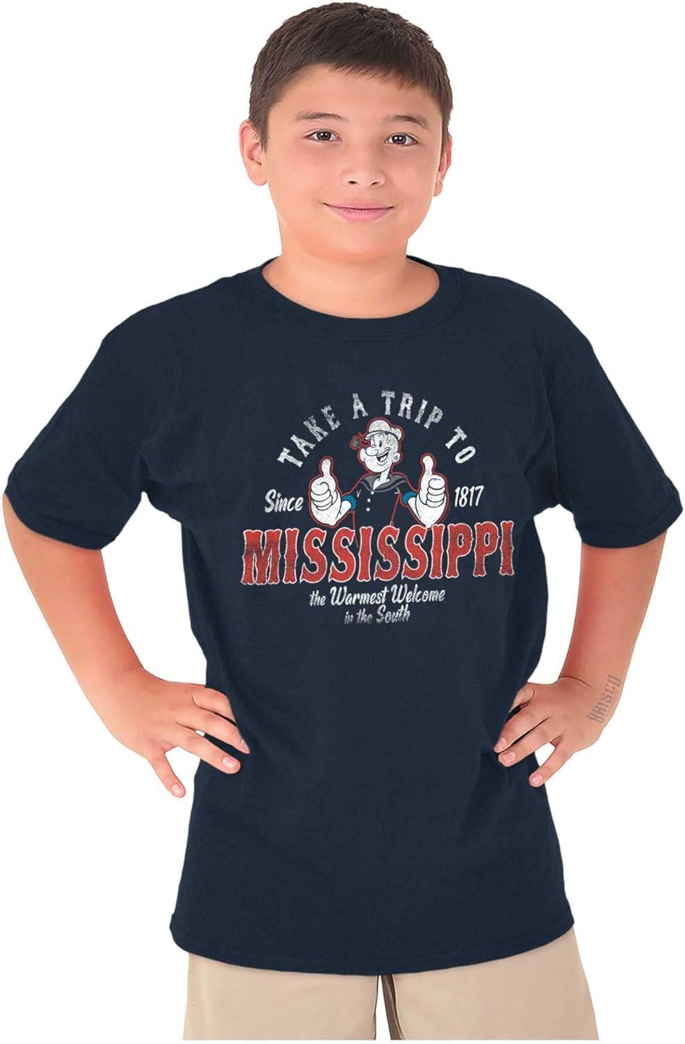 imageBrisco Brands Popeye Cartoon American States Crewneck T Shirts Boy GirlMississippi