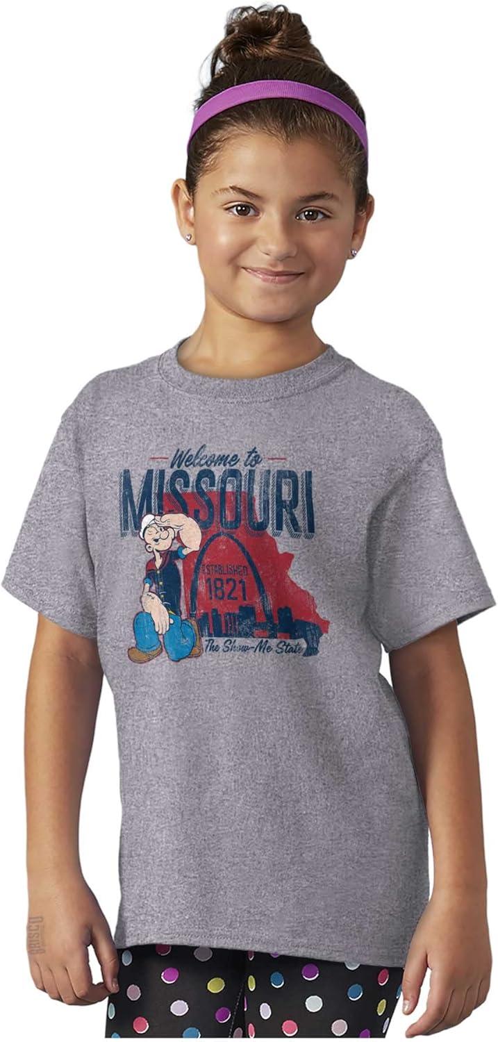 imageBrisco Brands Popeye Cartoon American States Crewneck T Shirts Boy GirlMissouri Sport Grey