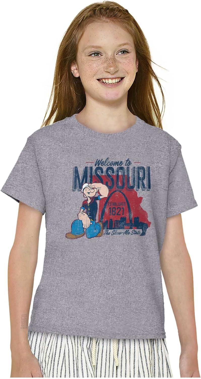 imageBrisco Brands Popeye Cartoon American States Crewneck T Shirts Boy GirlMissouri Sport Grey