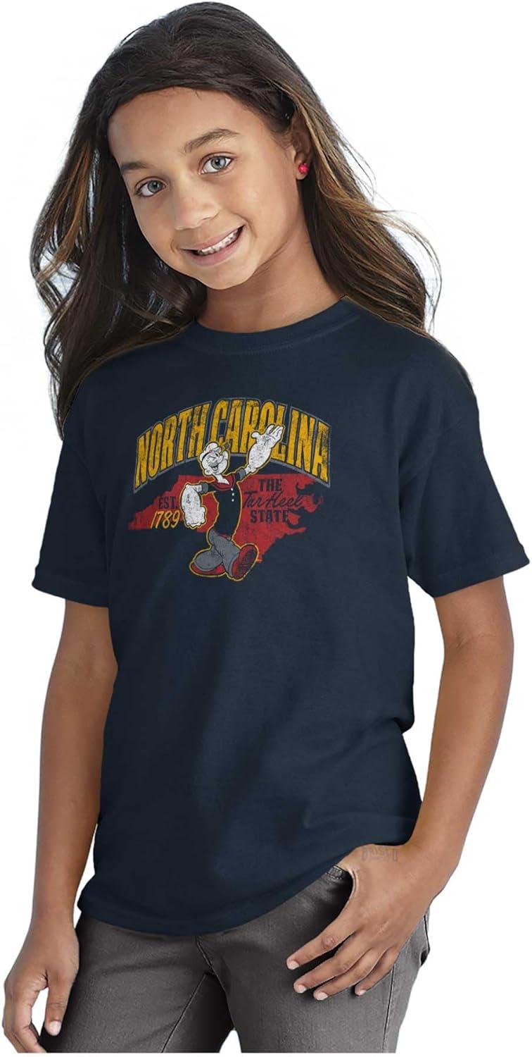 imageBrisco Brands Popeye Cartoon American States Crewneck T Shirts Boy GirlNorth Carolina Navy