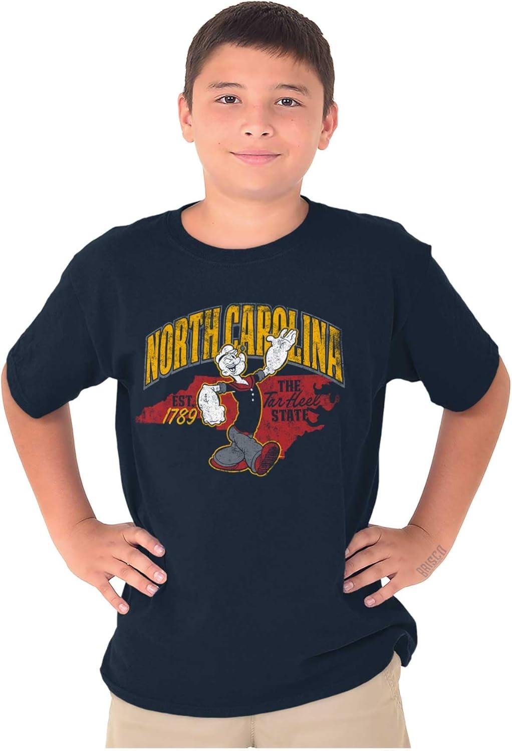 imageBrisco Brands Popeye Cartoon American States Crewneck T Shirts Boy GirlNorth Carolina Navy