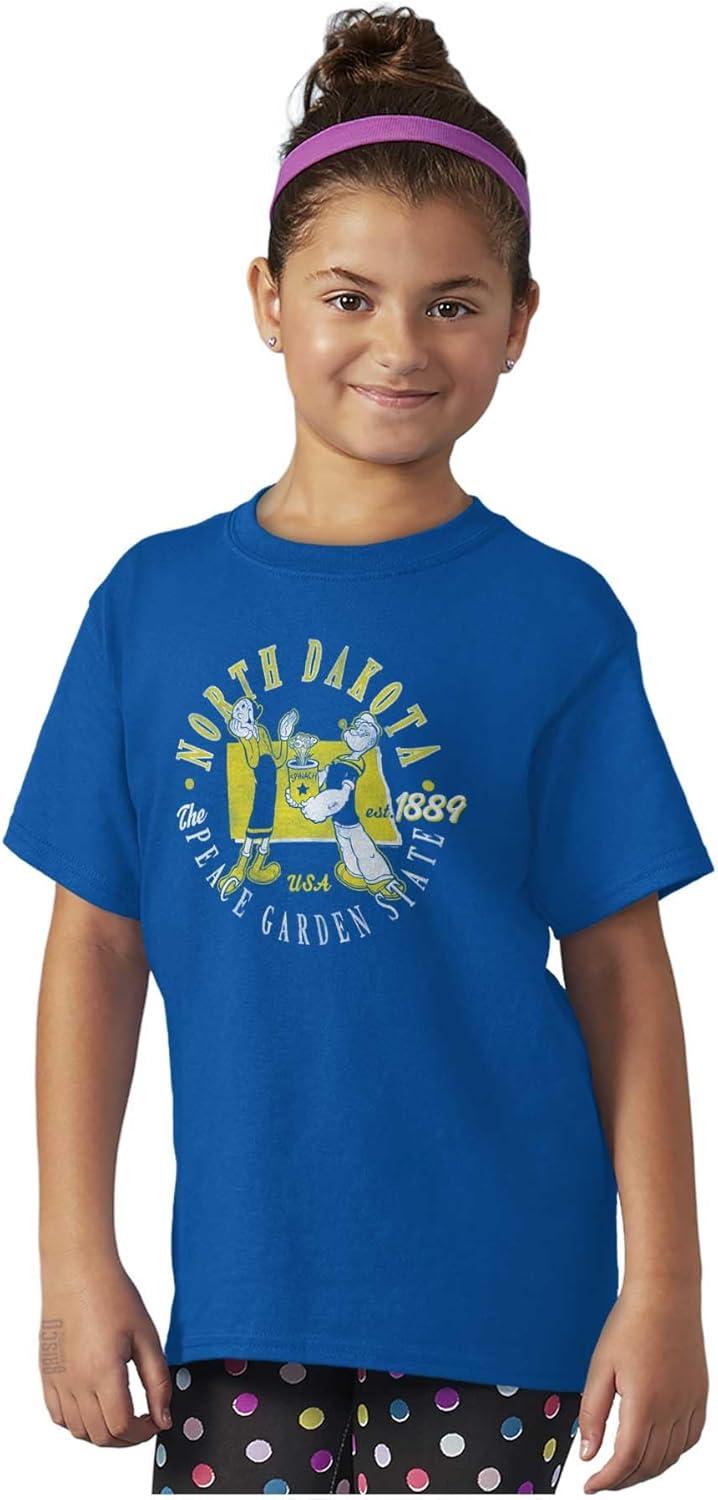 imageBrisco Brands Popeye Cartoon American States Crewneck T Shirts Boy GirlNorth Dakota
