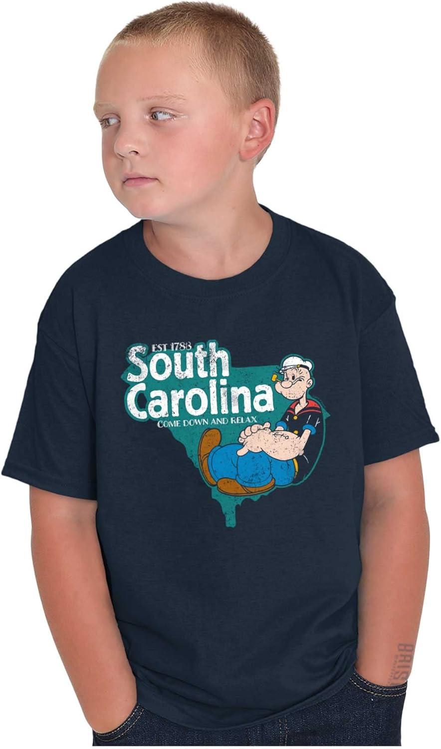 imageBrisco Brands Popeye Cartoon American States Crewneck T Shirts Boy GirlSouth Carolina Navy
