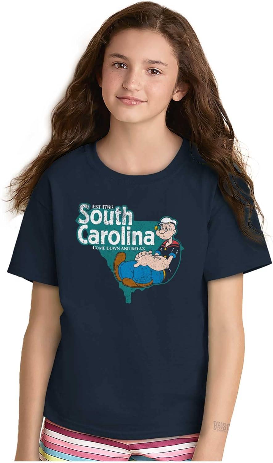 imageBrisco Brands Popeye Cartoon American States Crewneck T Shirts Boy GirlSouth Carolina Navy