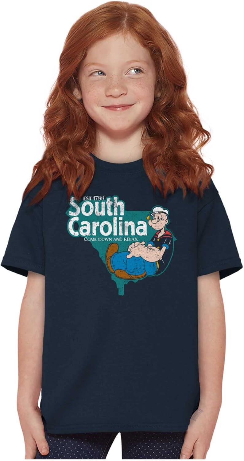 imageBrisco Brands Popeye Cartoon American States Crewneck T Shirts Boy GirlSouth Carolina Navy