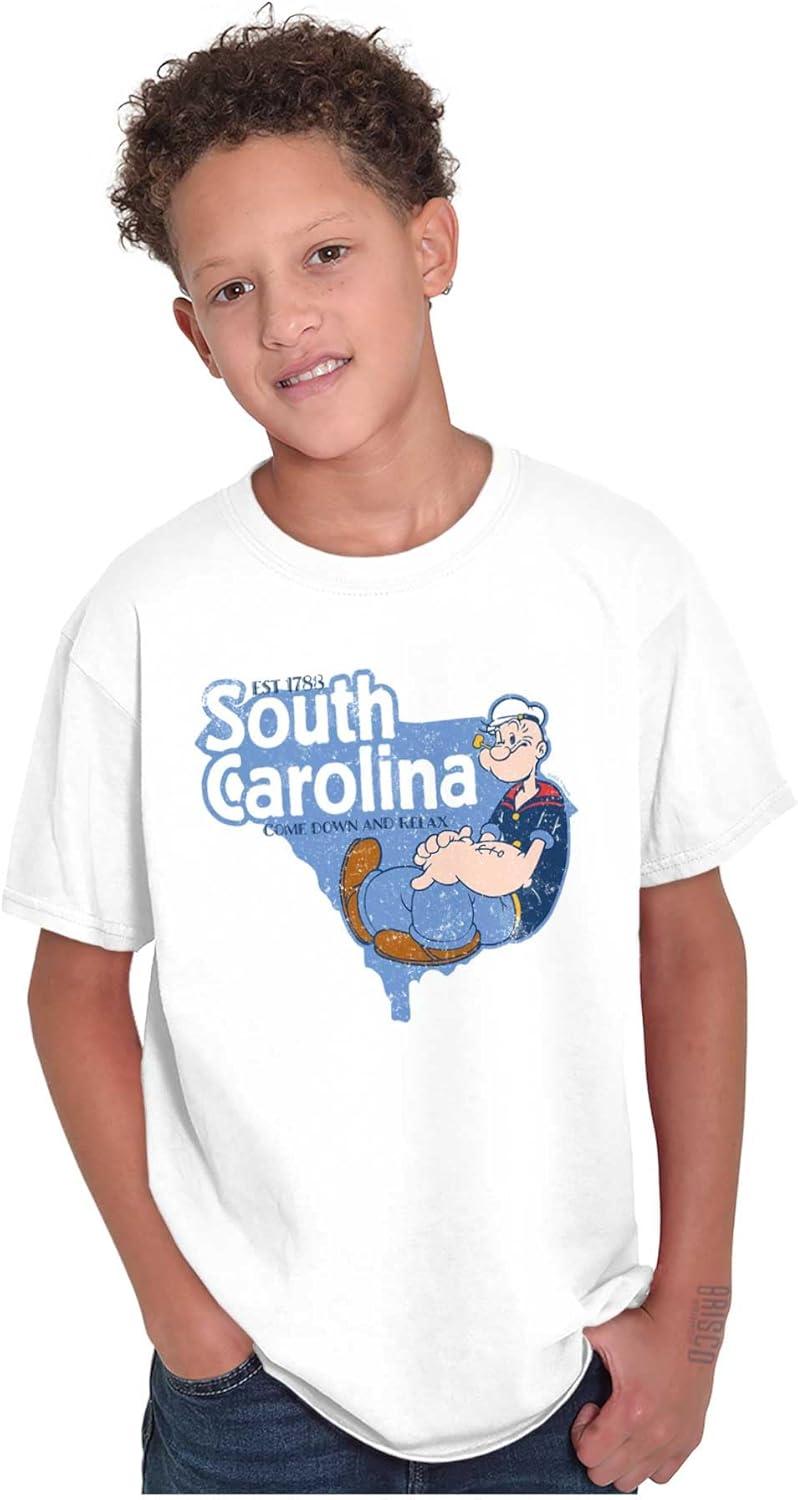 imageBrisco Brands Popeye Cartoon American States Crewneck T Shirts Boy GirlSouth Carolina White