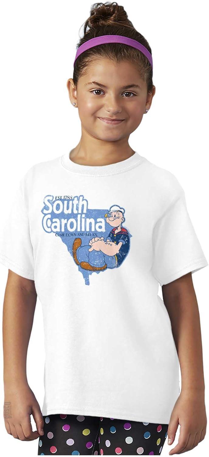 imageBrisco Brands Popeye Cartoon American States Crewneck T Shirts Boy GirlSouth Carolina White