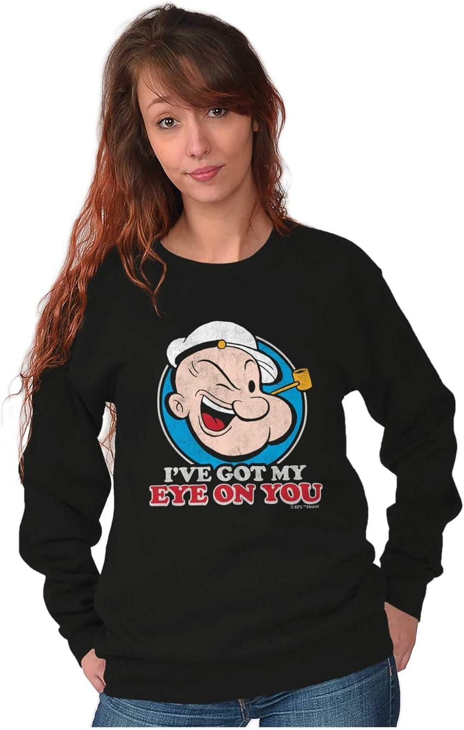 imageBrisco Brands Popeye Ive Got My Eye On You Funny Sweatshirt for Men or WomenBlack
