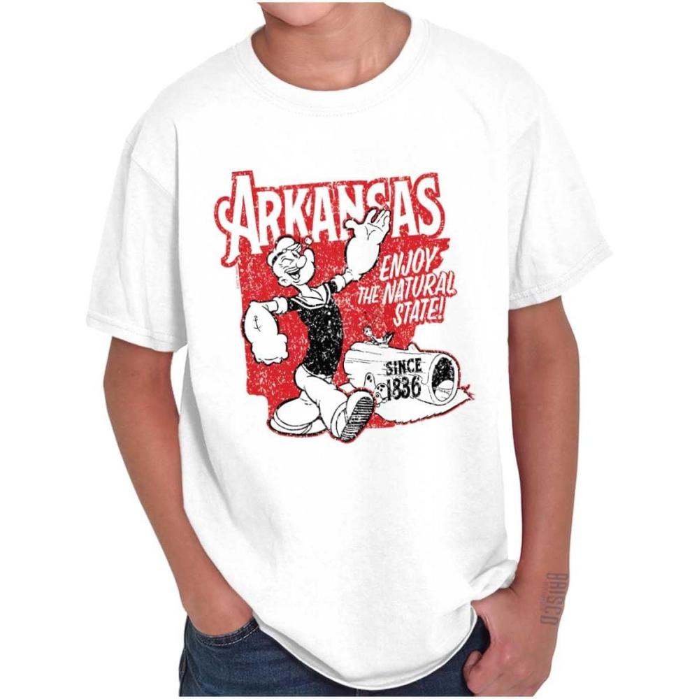 imageBrisco Brands Popeye Cartoon American States Crewneck T Shirts Boy GirlArkansas  White