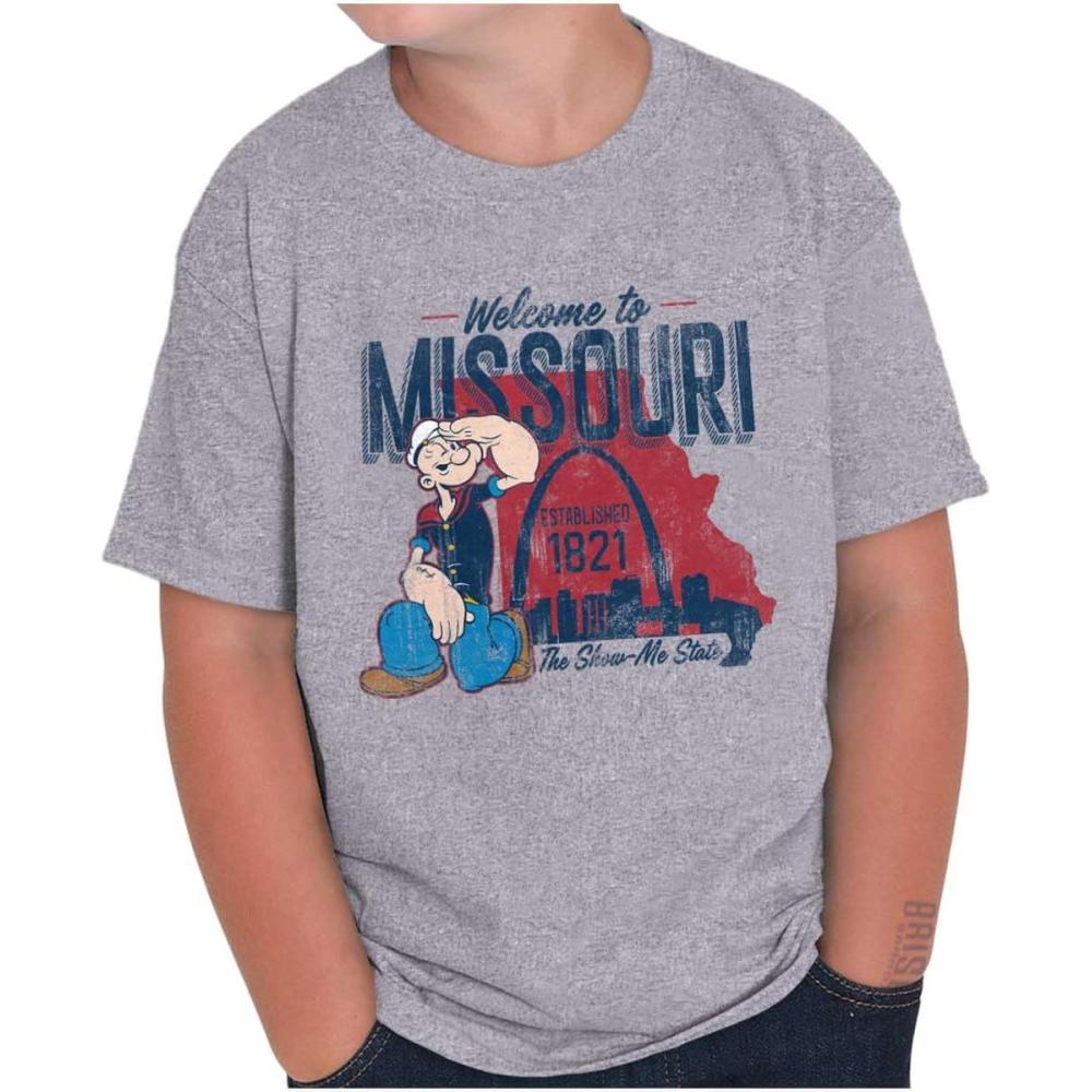 imageBrisco Brands Popeye Cartoon American States Crewneck T Shirts Boy GirlMissouri Sport Grey