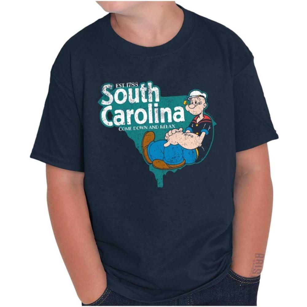 imageBrisco Brands Popeye Cartoon American States Crewneck T Shirts Boy GirlSouth Carolina  Navy