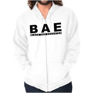 Brisco Brands BAE Black and Educated Kings Queens Zip Up Hoodie Mens Womens(White)