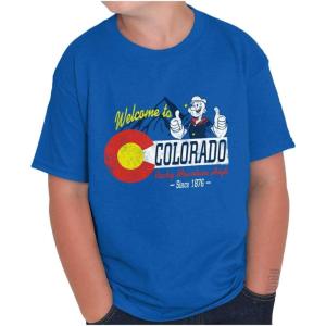 Brisco Brands Popeye Cartoon American States Crewneck T Shirts Boy Girl(Colorado)