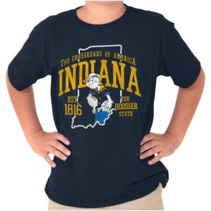 Brisco Brands Popeye Cartoon American States Crewneck T Shirts Boy Girl(Indiana)