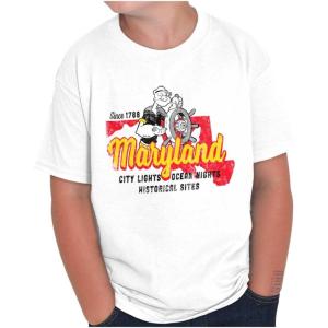 Brisco Brands Popeye Cartoon American States Crewneck T Shirts Boy Girl(Maryland)