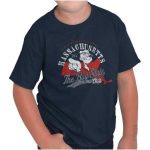 Brisco Brands Popeye Cartoon American States Crewneck T Shirts Boy Girl(Massachusetts)