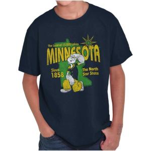 Brisco Brands Popeye Cartoon American States Crewneck T Shirts Boy Girl(Minnesota – Navy)