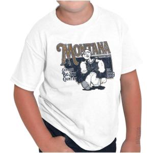 Brisco Brands Popeye Cartoon American States Crewneck T Shirts Boy Girl(Montana)