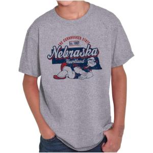 Brisco Brands Popeye Cartoon American States Crewneck T Shirts Boy Girl(Nebraska)