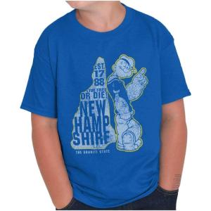 Brisco Brands Popeye Cartoon American States Crewneck T Shirts Boy Girl(New Hampshire)