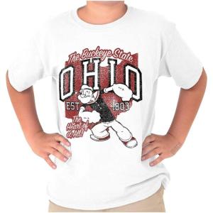Brisco Brands Popeye Cartoon American States Crewneck T Shirts Boy Girl(Ohio – White)