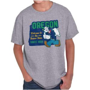 Brisco Brands Popeye Cartoon American States Crewneck T Shirts Boy Girl(Oregon)